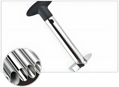 Premium stainless steel pineapple slicer with ergonomic grip and measurement markings for effortless coring and cutting