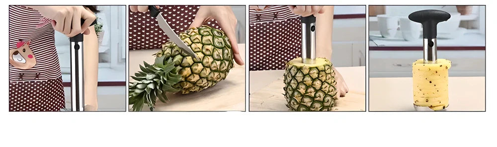 Premium stainless steel pineapple slicer with ergonomic grip and measurement markings for effortless coring and cutting