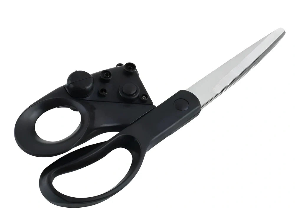 Professional laser-guided scissors with stainless steel blades and a lightweight aluminium body for precise, effortless cutting