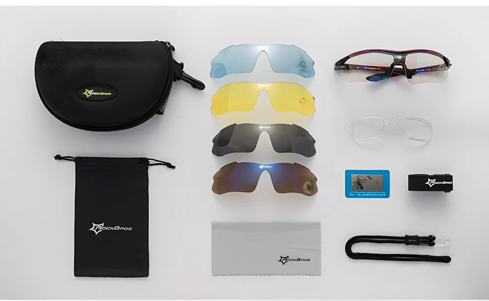 RockBros Unisex Outdoor Sports Polarized Sunglasses Set with interchangeable lenses and adjustable features for versatile outdoor use