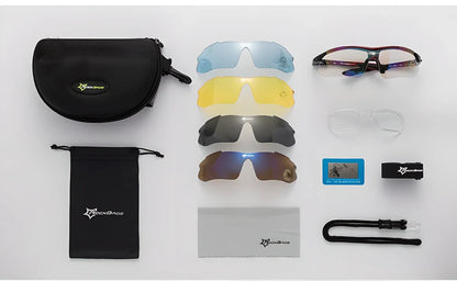 RockBros Unisex Outdoor Sports Polarized Sunglasses Set with interchangeable lenses and adjustable features for versatile outdoor use