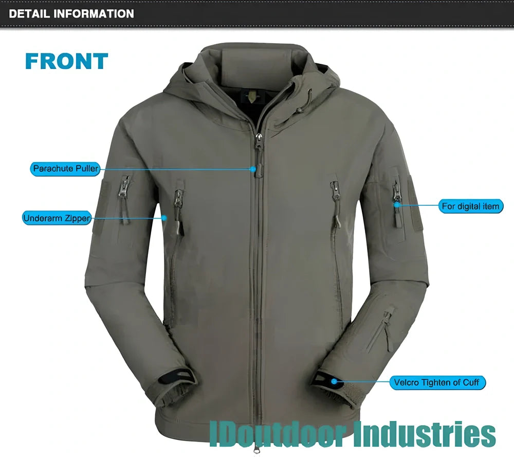 Premium Sharkskin soft shell waterproof jacket in various colours, designed for outdoor adventures in the UK