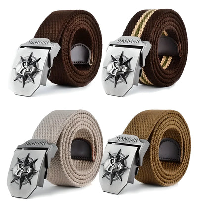 Tactical Buckle Belt with Skull Design - Durable alloy buckle and sturdy canvas construction for long-lasting wear