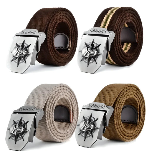 Tactical Buckle Belt with Skull Design - Durable alloy buckle and sturdy canvas construction for long-lasting wear