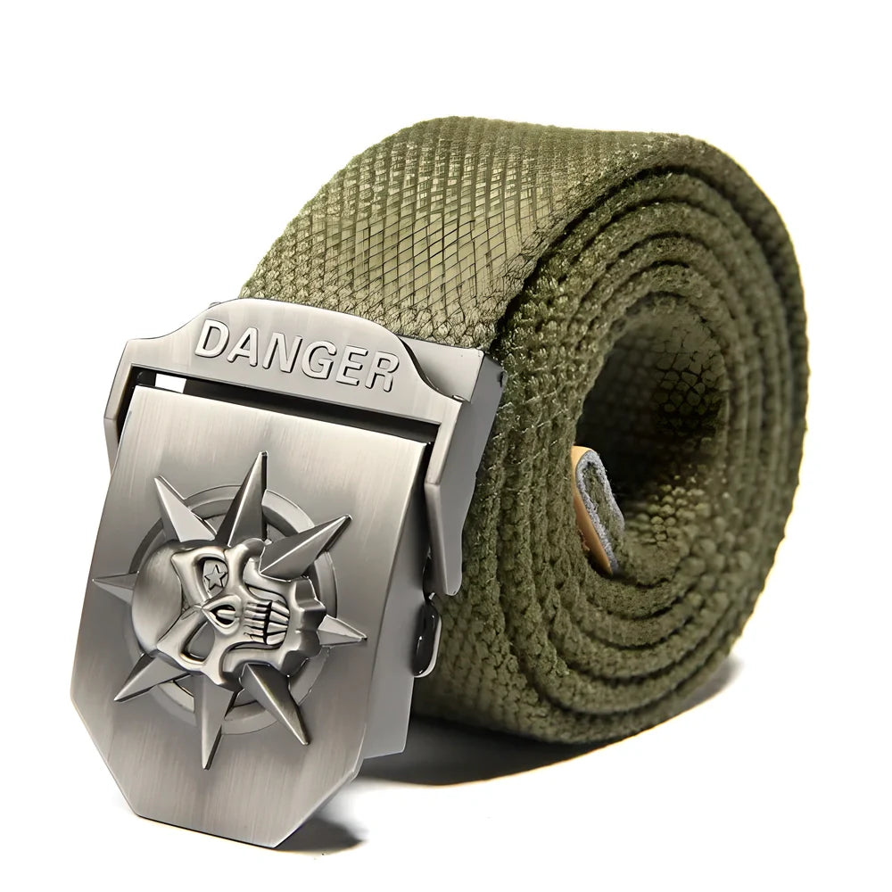 Tactical Buckle Belt with Skull Design - Durable alloy buckle and sturdy canvas construction for long-lasting wear