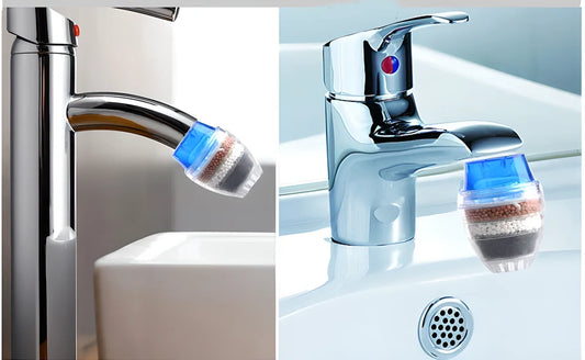 Three-layer mini water filter that attaches to standard UK faucets, providing clean, great-tasting water without the need for bottled water.