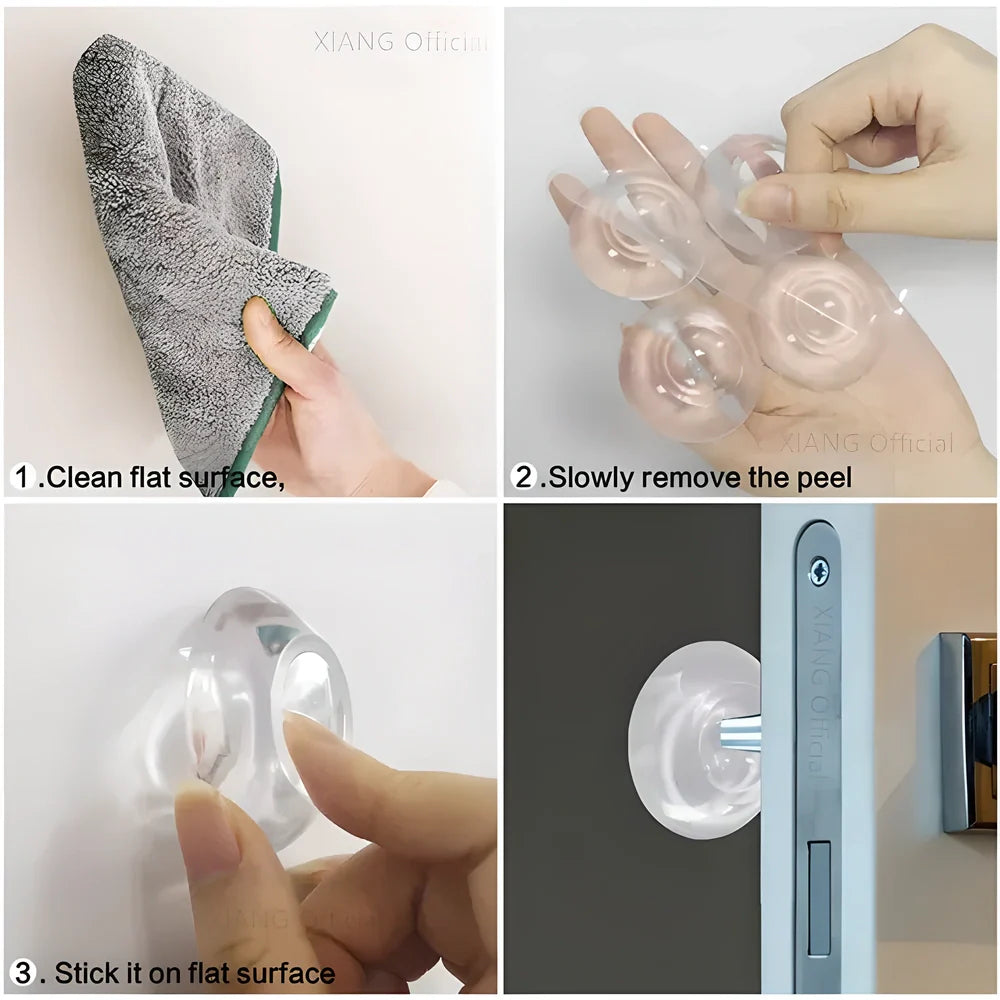 Premium silicone door knob wall protectors in transparent design, protecting walls and cabinets from damage