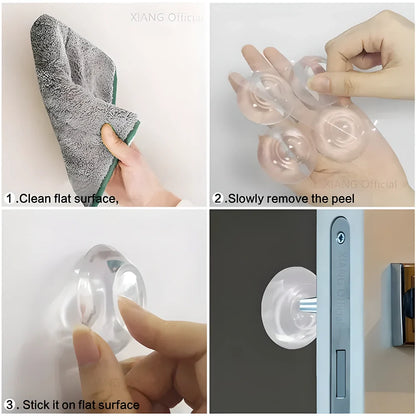 Premium silicone door knob wall protectors in transparent design, protecting walls and cabinets from damage
