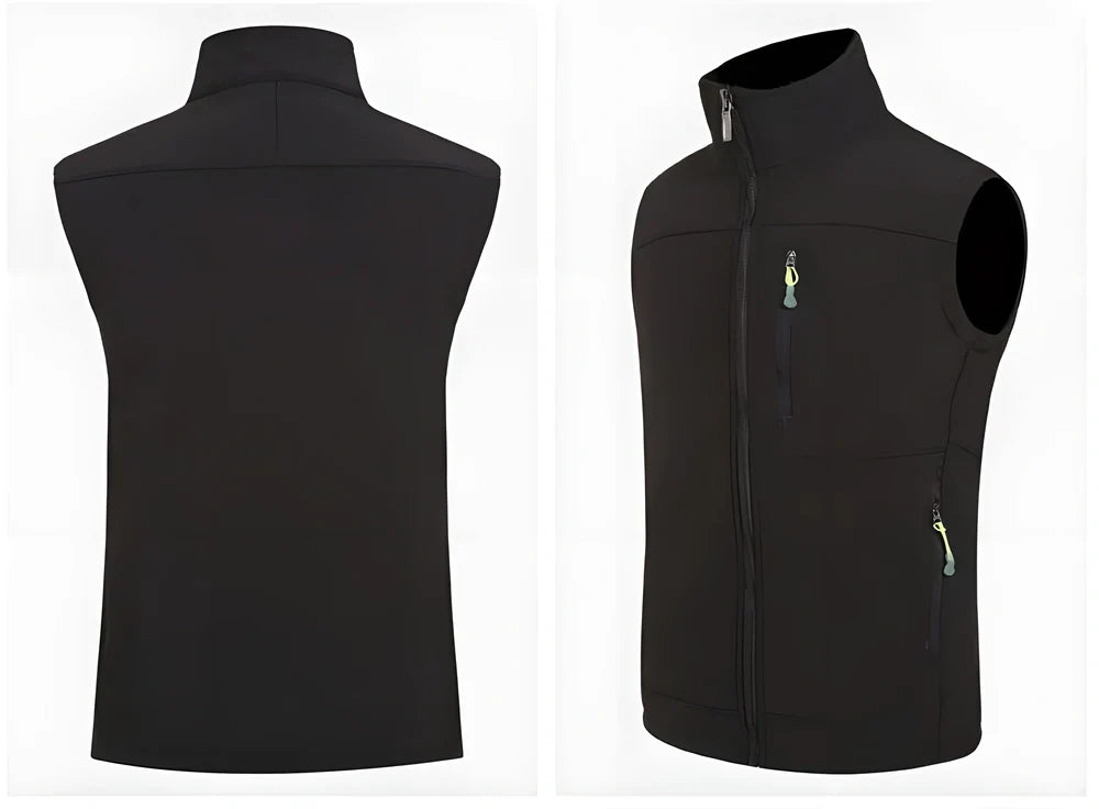 Premium outdoor softshell waterproof hiking vest in black, green, and red colours