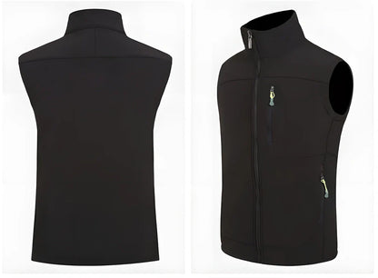 Premium outdoor softshell waterproof hiking vest in black, green, and red colours
