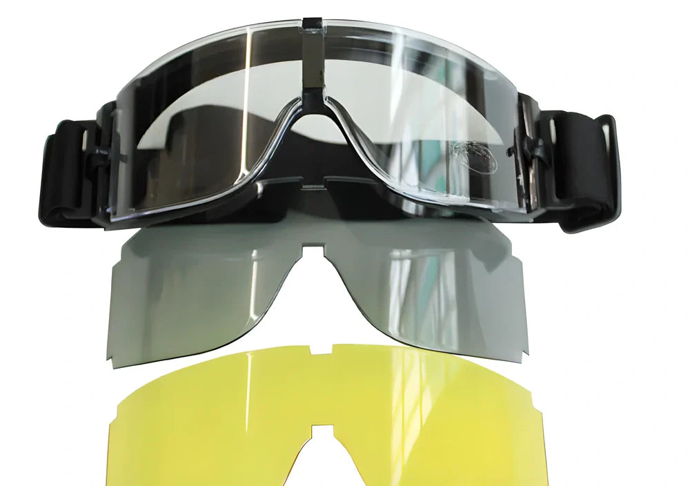 Premium tactical goggles with polycarbonate lenses, UV protection, and a comfortable foam-lined design for outdoor activities and sports