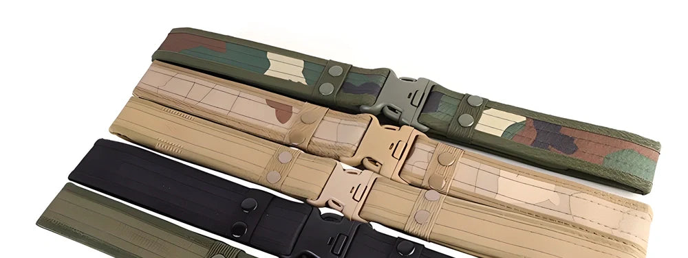 Tactical Heavy Duty Belt made from durable canvas material in woodland camouflage pattern