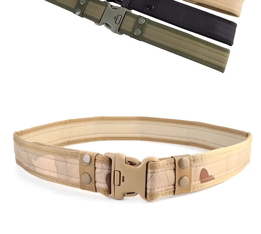 Tactical Heavy Duty Belt made from durable canvas material in woodland camouflage pattern