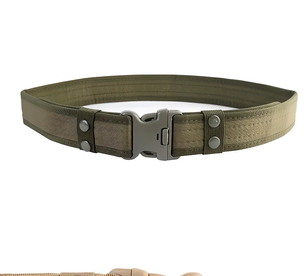 Tactical Heavy Duty Belt made from durable canvas material in woodland camouflage pattern