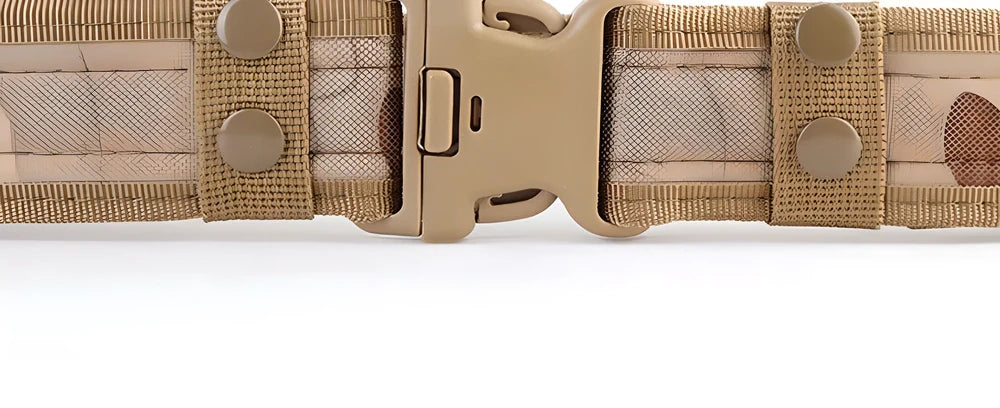 Tactical Heavy Duty Belt made from durable canvas material in woodland camouflage pattern