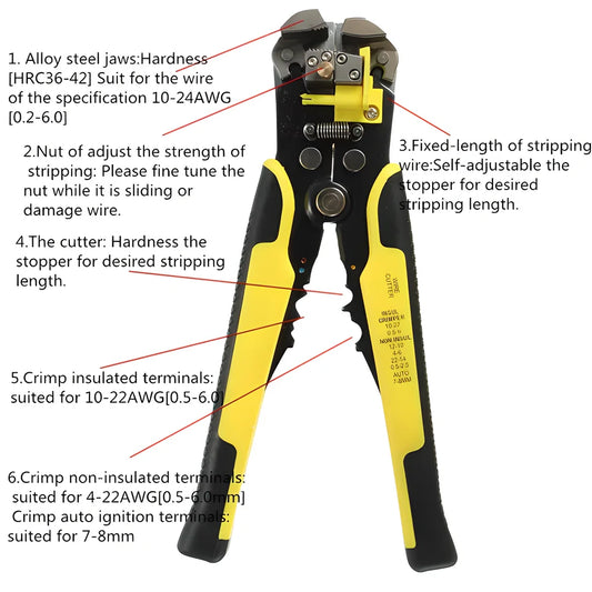 A high-quality wire cutter tool with adjustable jaws for cutting and stripping copper and aluminium wires of various gauges
