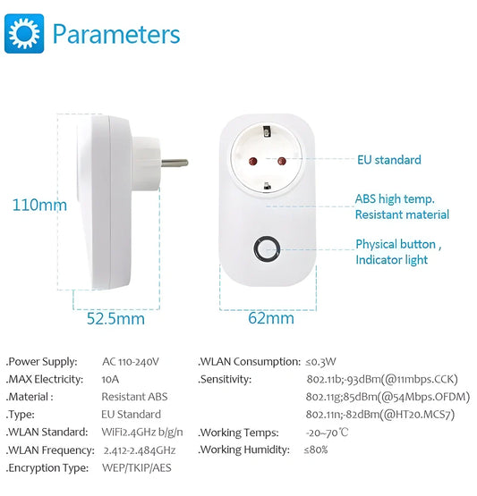 Wireless WiFi Smart Plug with UK standard plug, for home automation and remote device control